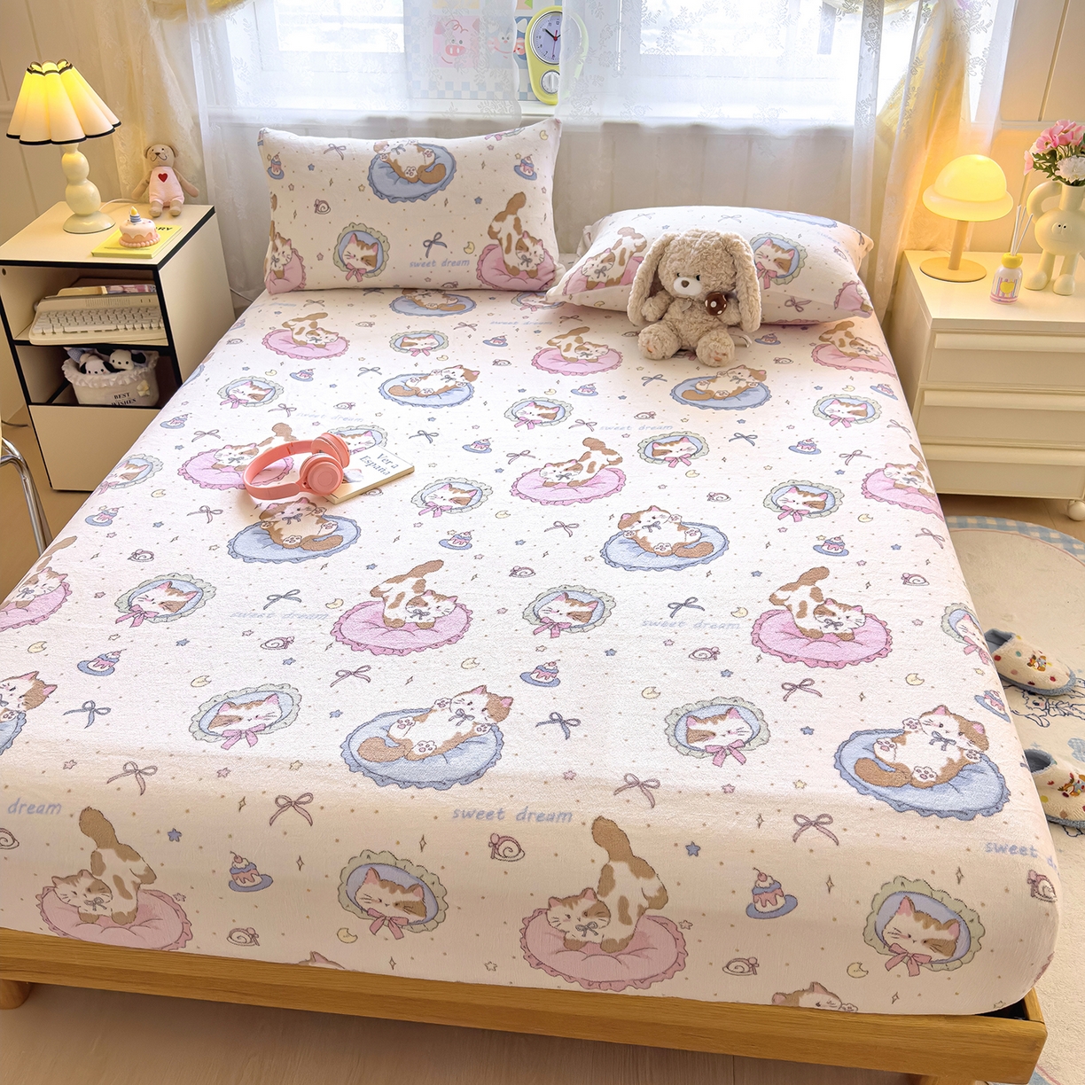 91家纺网 家纺一手货源 找家纺 灿哈家纺 2025新款牛奶绒印花床笠单品床笠床笠单件床笠三件套 哈基米