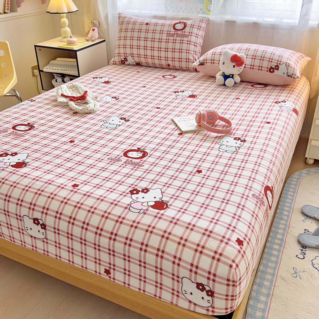 91家纺网 家纺一手货源 找家纺 灿哈家纺 2025新款牛奶绒印花床笠单品床笠床笠单件床笠三件套 格子猫