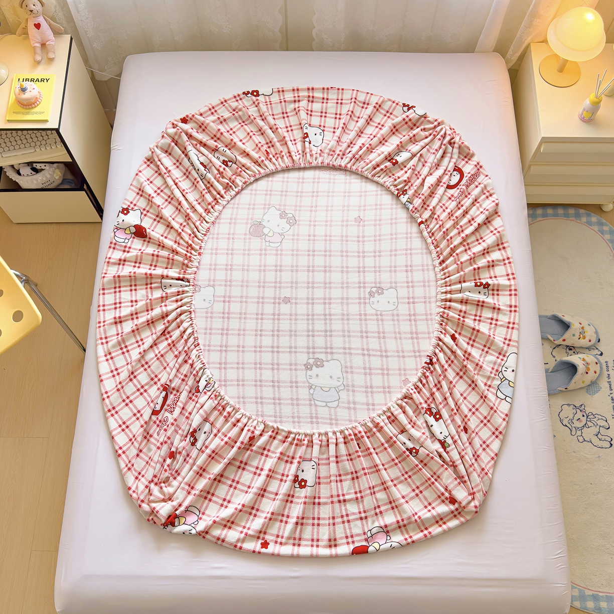 91家纺网 家纺一手货源 找家纺 灿哈家纺 2025新款牛奶绒印花床笠单品床笠床笠单件床笠三件套 格子猫