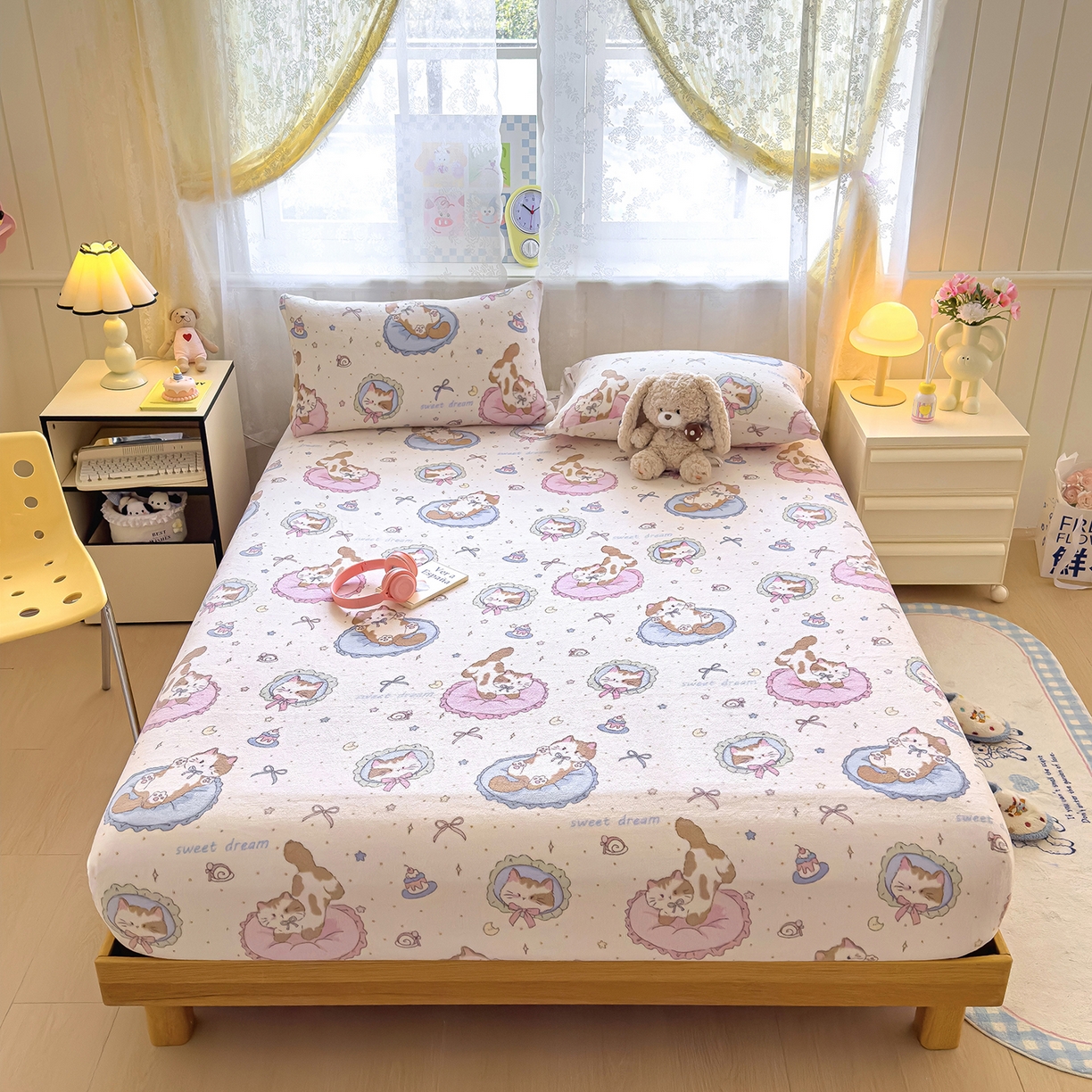 91家纺网 家纺一手货源 找家纺 灿哈家纺 2025新款牛奶绒印花床笠单品床笠床笠单件床笠三件套 哈基米