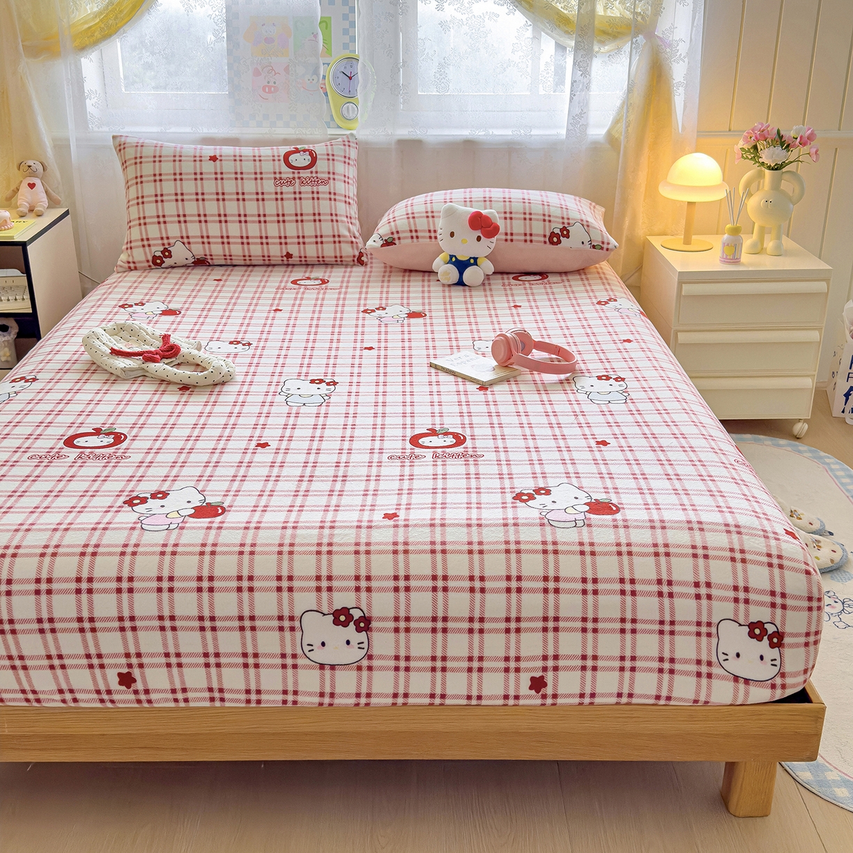 91家纺网 家纺一手货源 找家纺 灿哈家纺 2025新款牛奶绒印花床笠单品床笠床笠单件床笠三件套 格子猫