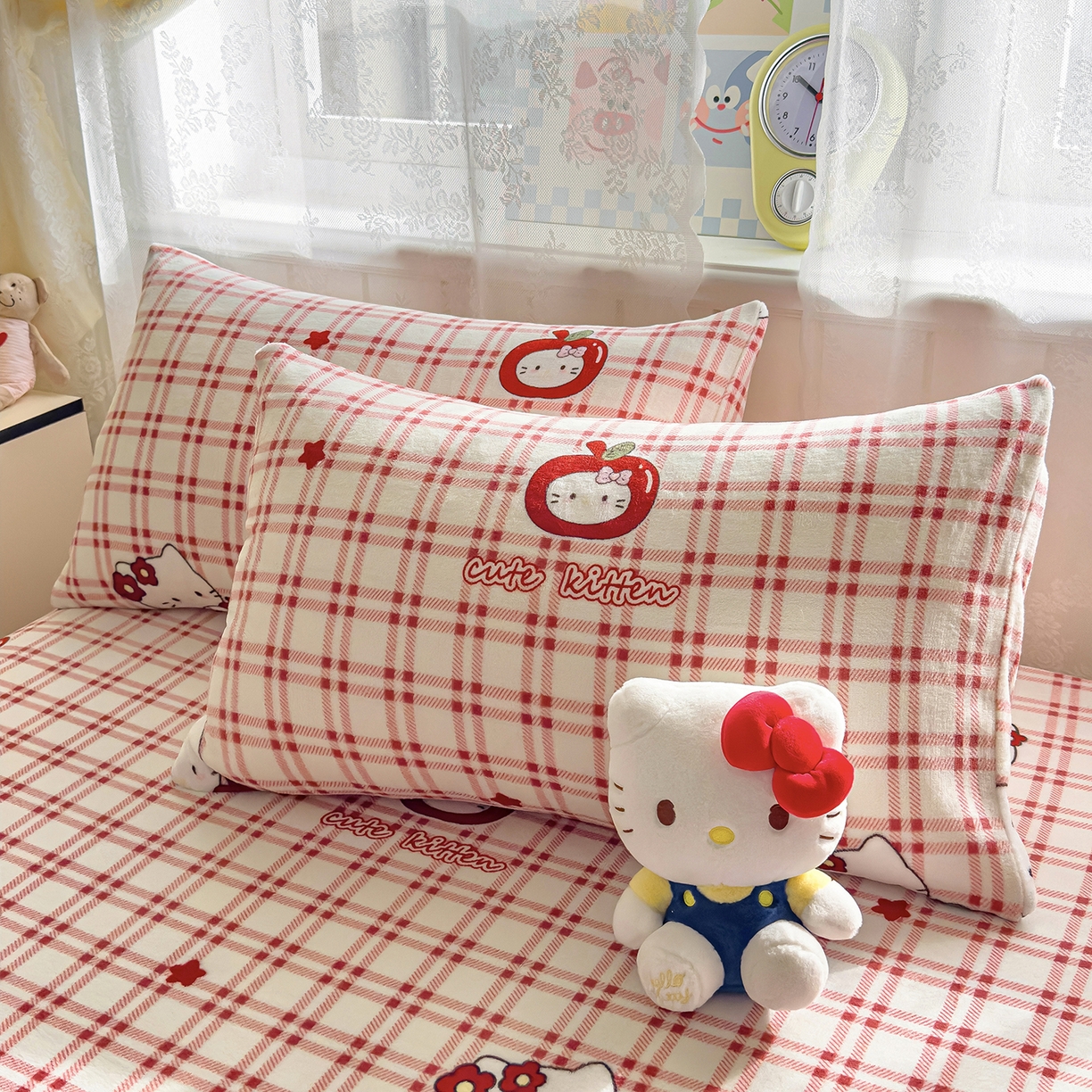 91家纺网 家纺一手货源 找家纺 灿哈家纺 2025新款牛奶绒印花床笠单品床笠床笠单件床笠三件套 格子猫