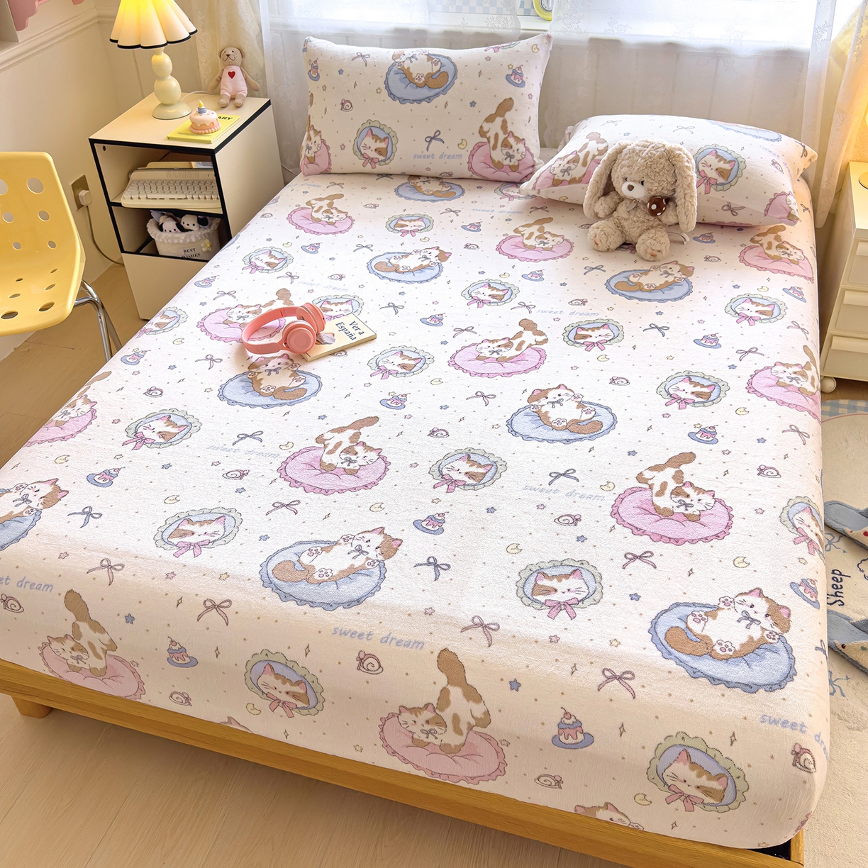 91家纺网 家纺一手货源 找家纺 灿哈家纺 2025新款牛奶绒印花床笠单品床笠床笠单件床笠三件套 哈基米