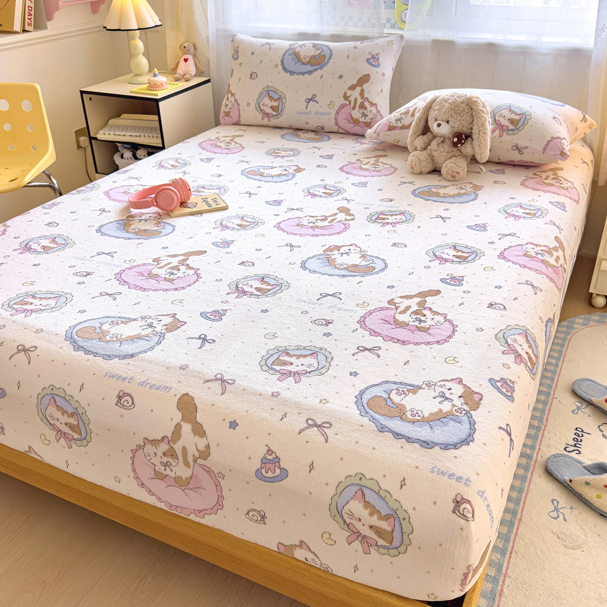 91家纺网 家纺一手货源 找家纺 灿哈家纺 2025新款牛奶绒印花床笠单品床笠床笠单件床笠三件套 哈基米