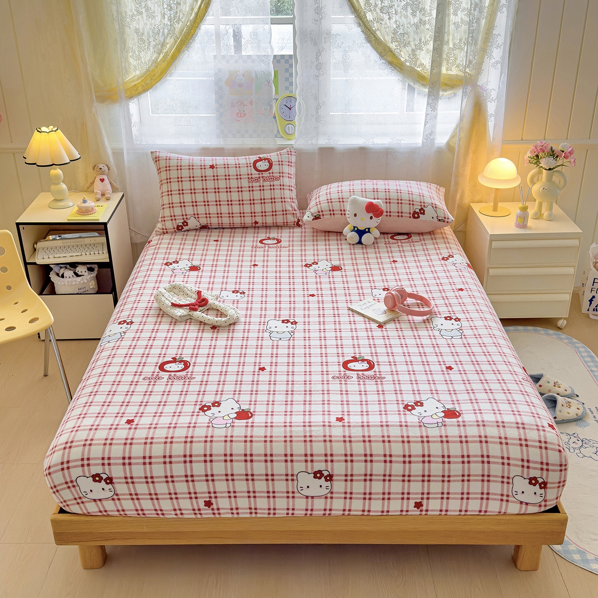 91家纺网 家纺一手货源 找家纺 灿哈家纺 2025新款牛奶绒印花床笠单品床笠床笠单件床笠三件套 格子猫