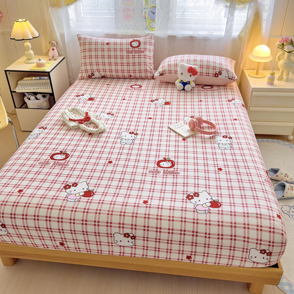 91家纺网 家纺一手货源 找家纺 灿哈家纺 2025新款牛奶绒印花床笠单品床笠床笠单件床笠三件套 格子猫