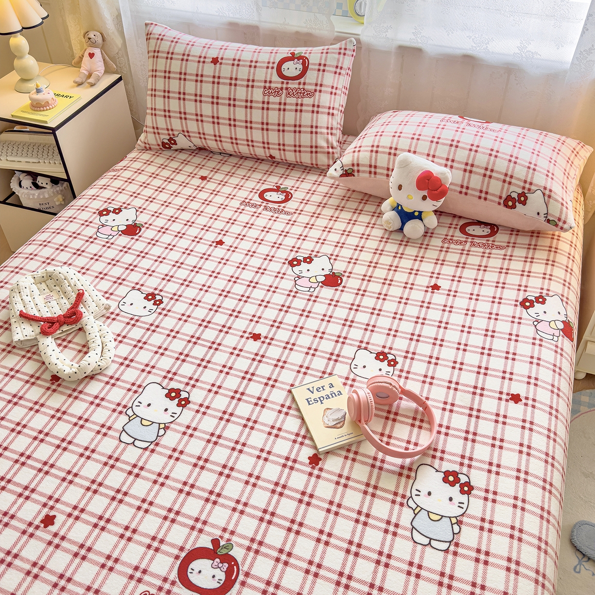 91家纺网 家纺一手货源 找家纺 灿哈家纺 2025新款牛奶绒印花床笠单品床笠床笠单件床笠三件套 格子猫