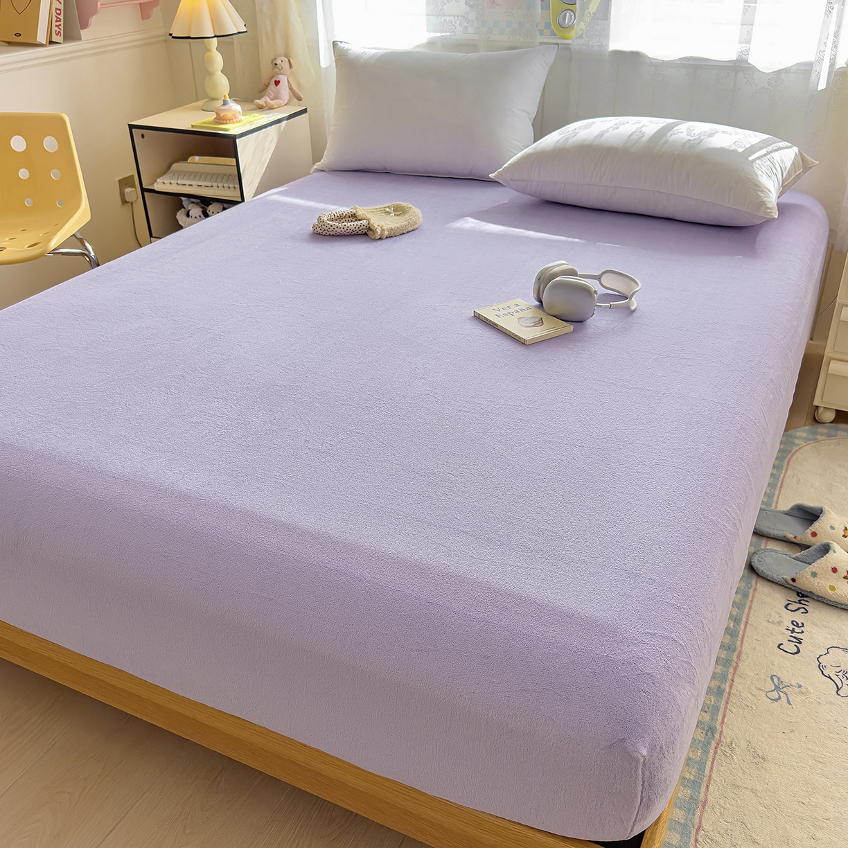 91家纺网 家纺一手货源 找家纺 灿哈家纺 2025新款牛奶绒印花床笠单品床笠床笠单件床笠三件套 高贵紫