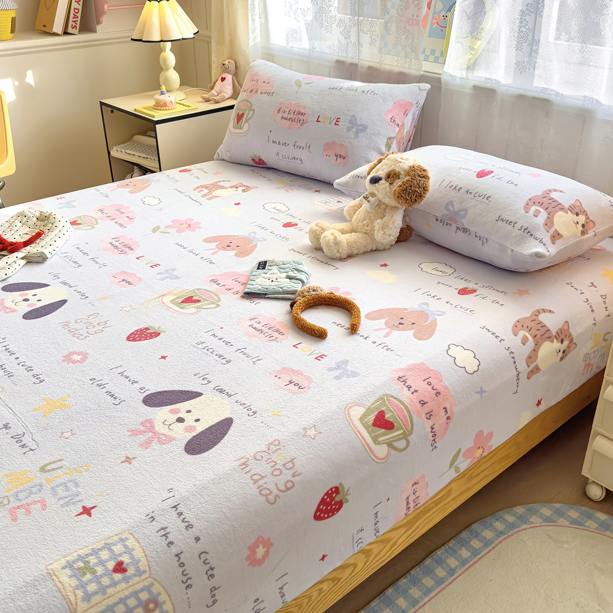 91家纺网 家纺一手货源 找家纺 灿哈家纺 2025新款牛奶绒印花床笠单品床笠床笠单件床笠三件套 小乖乖