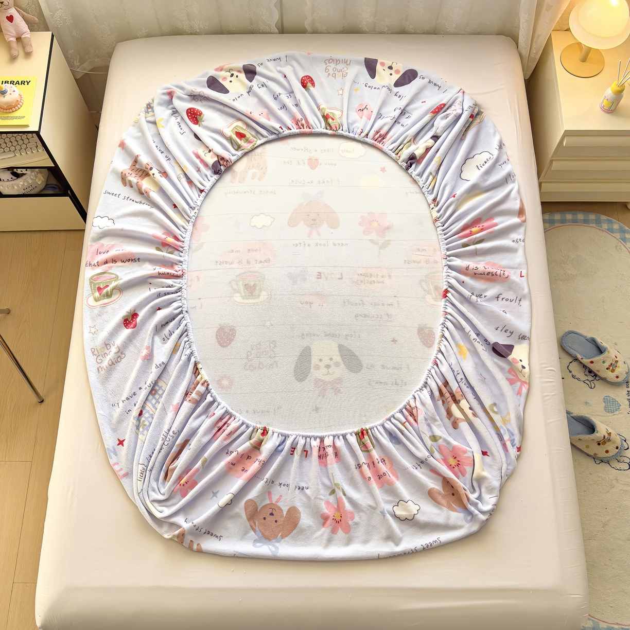 91家纺网 家纺一手货源 找家纺 灿哈家纺 2025新款牛奶绒印花床笠单品床笠床笠单件床笠三件套 小乖乖