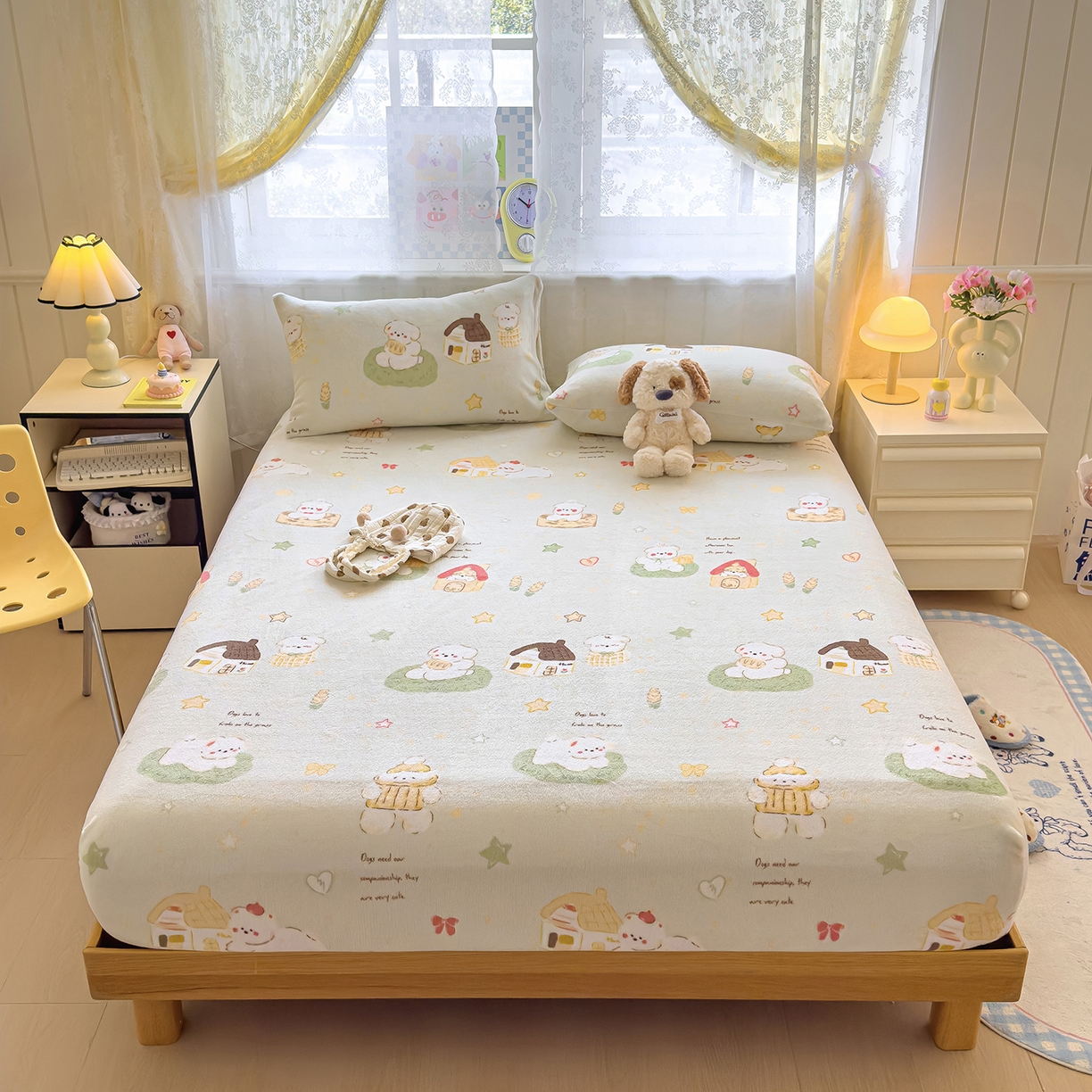 91家纺网 家纺一手货源 找家纺 灿哈家纺 2025新款牛奶绒印花床笠单品床笠床笠单件床笠三件套 仔仔乐园