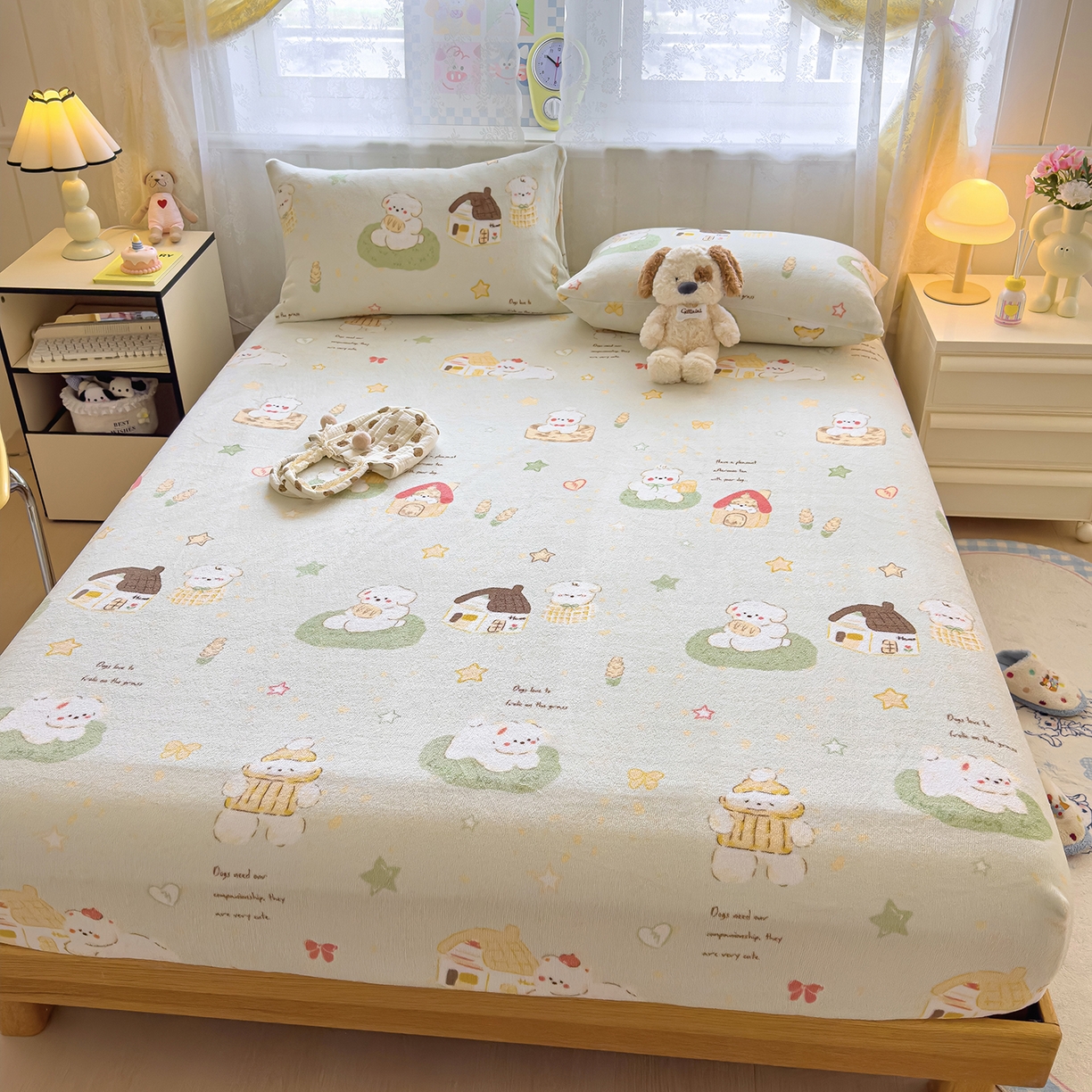 91家纺网 家纺一手货源 找家纺 灿哈家纺 2025新款牛奶绒印花床笠单品床笠床笠单件床笠三件套 仔仔乐园