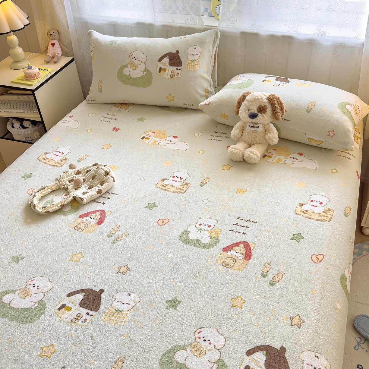 91家纺网 家纺一手货源 找家纺 灿哈家纺 2025新款牛奶绒印花床笠单品床笠床笠单件床笠三件套 仔仔乐园