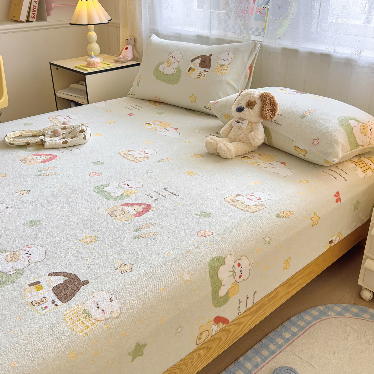 91家纺网 家纺一手货源 找家纺 灿哈家纺 2025新款牛奶绒印花床笠单品床笠床笠单件床笠三件套 仔仔乐园