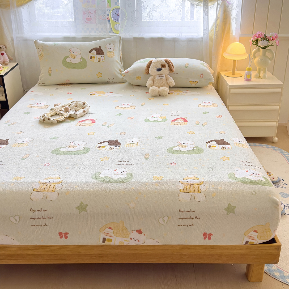 91家纺网 家纺一手货源 找家纺 灿哈家纺 2025新款牛奶绒印花床笠单品床笠床笠单件床笠三件套 仔仔乐园