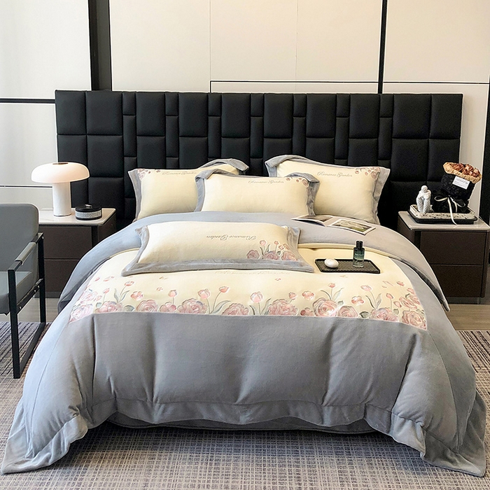 家居1号家纺 2025新款230克A类全消光牛奶绒四件套-花海 花海-高级灰