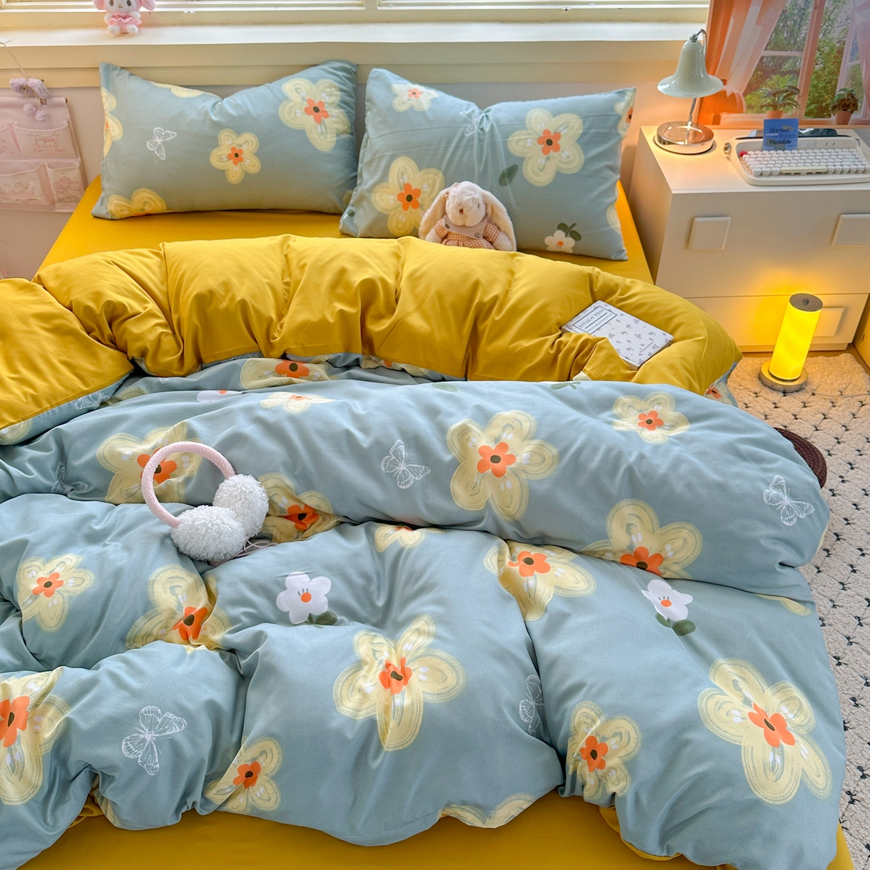 91家纺网 家纺一手货源 找家纺 （总）曼璐家纺 2025新款碎花双拼水洗棉四件套学生宿舍三件套单双人被套和床笠款-床单床笠套件