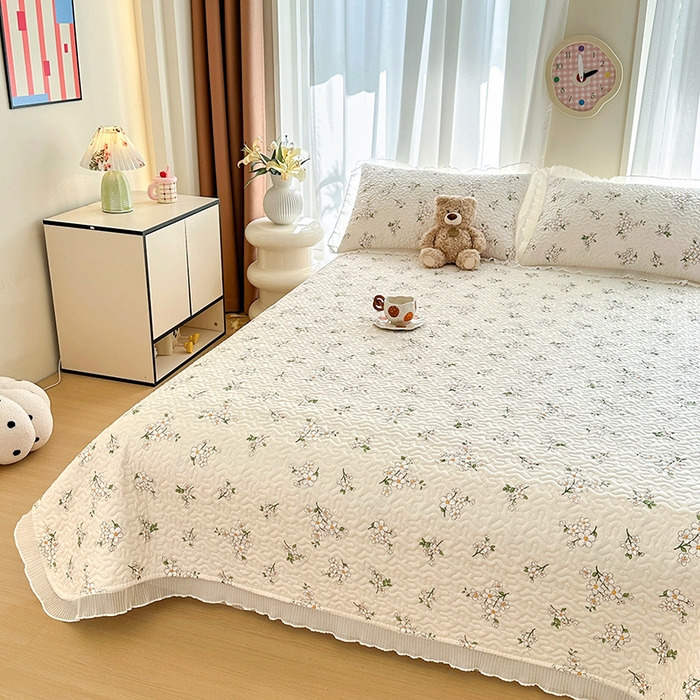 91家纺网 家纺一手货源 找家纺 （总）岚吉 2025新款精梳棉珍珠棉小仙女款床盖三件套