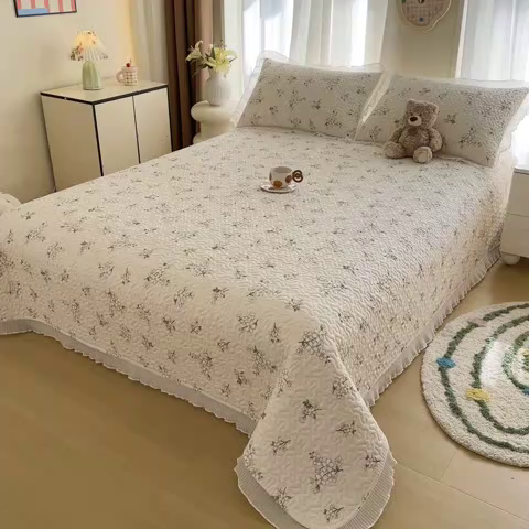 91家纺网 家纺一手货源 找家纺 （总）岚吉 2025新款精梳棉珍珠棉小仙女款床盖三件套