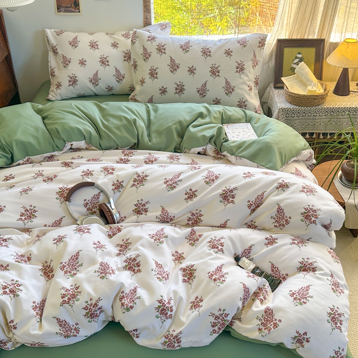 91家纺网 家纺一手货源 找家纺 （总）曼璐家纺 2025新款碎花双拼水洗棉四件套学生宿舍三件套单双人被套和床笠款-床单床笠套件