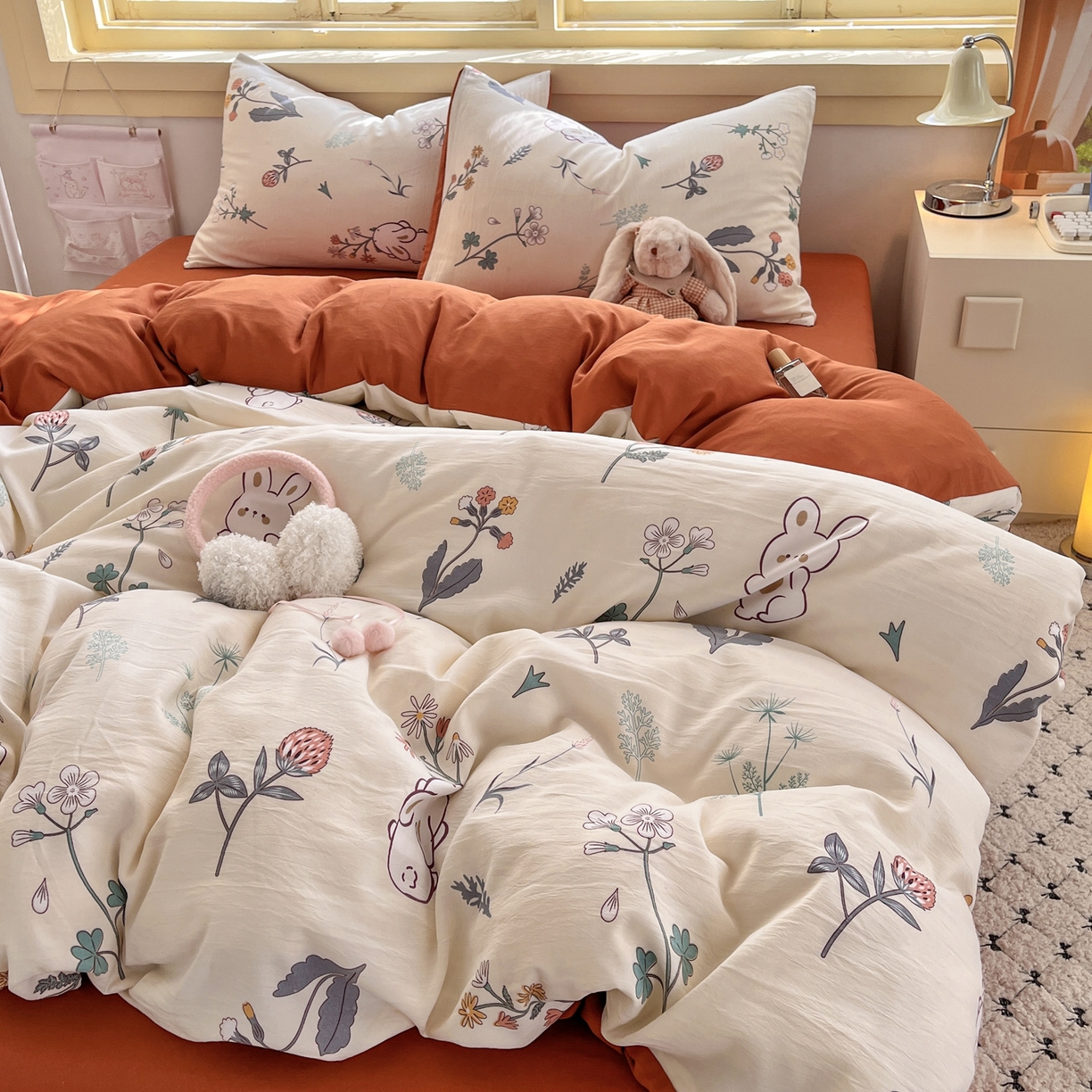 91家纺网 家纺一手货源 找家纺 （总）曼璐家纺 2025新款碎花双拼水洗棉四件套学生宿舍三件套单双人被套和床笠款-床单床笠套件