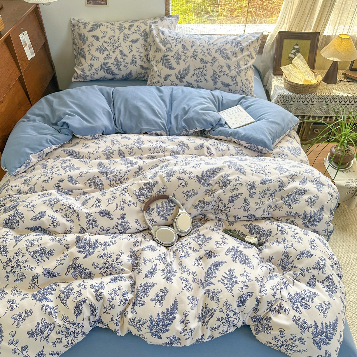 91家纺网 家纺一手货源 找家纺 （总）曼璐家纺 2025新款碎花双拼水洗棉四件套学生宿舍三件套单双人被套和床笠款-床单床笠套件