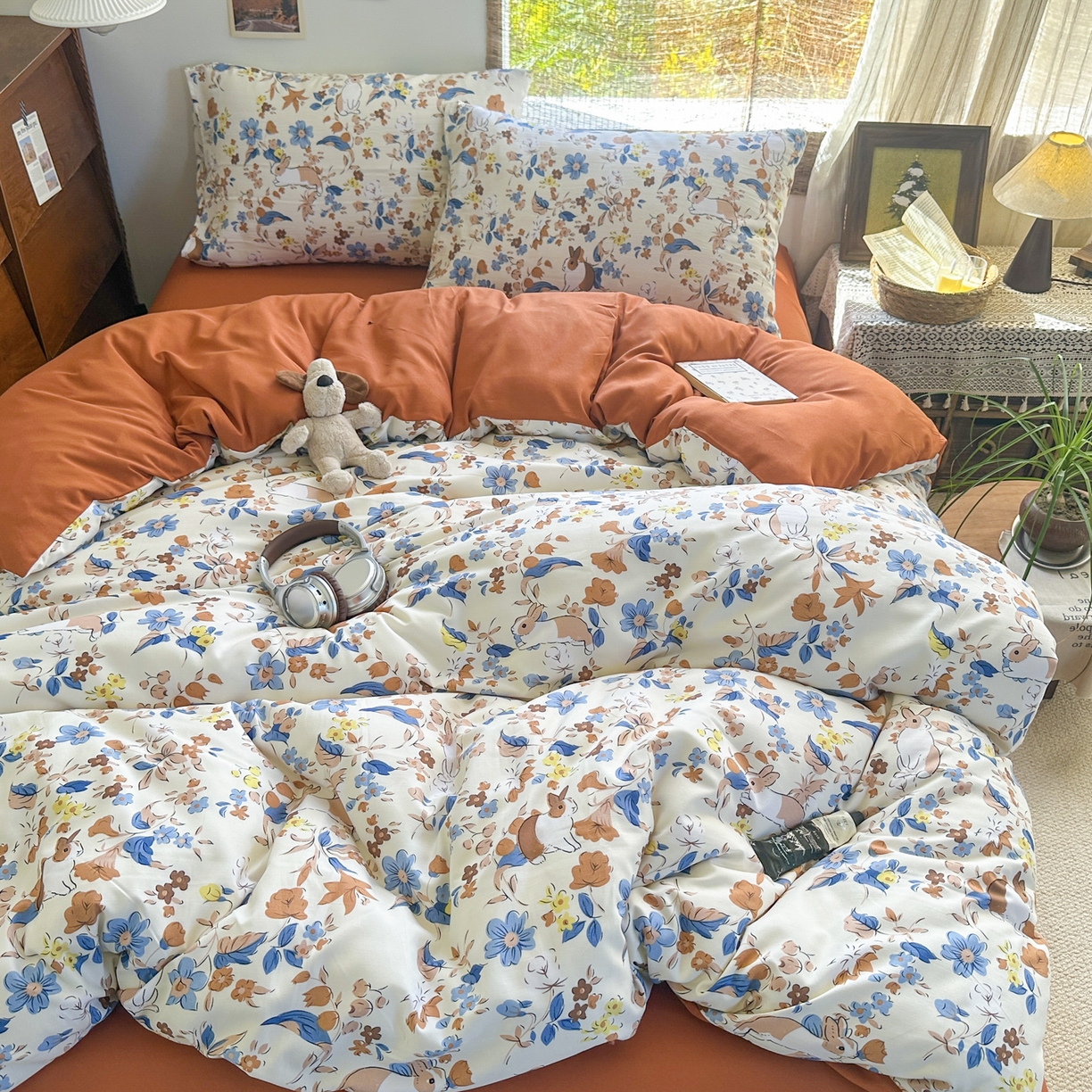 91家纺网 家纺一手货源 找家纺 （总）曼璐家纺 2025新款碎花双拼水洗棉四件套学生宿舍三件套单双人被套和床笠款-床单床笠套件