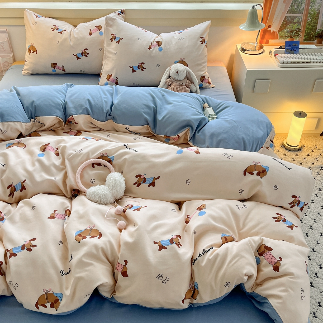 91家纺网 家纺一手货源 找家纺 （总）曼璐家纺 2025新款碎花双拼水洗棉四件套学生宿舍三件套单双人被套和床笠款-床单床笠套件