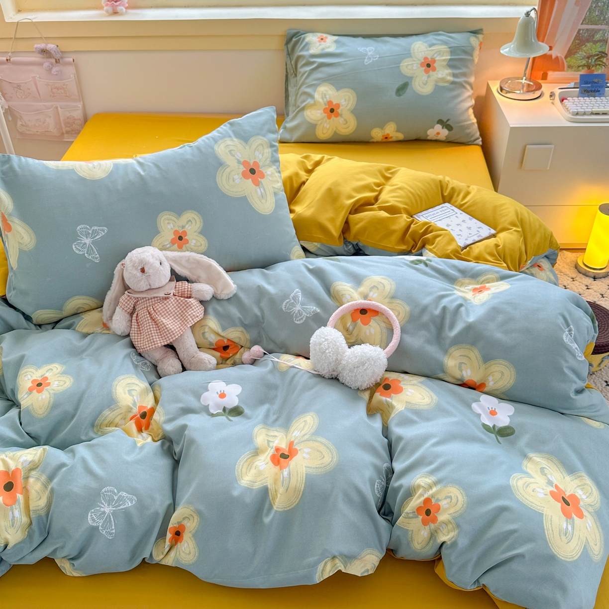 91家纺网 家纺一手货源 找家纺 曼璐家纺 2025新款碎花双拼水洗棉四件套学生宿舍三件套单双人被套和床笠款-床单床笠套件 闭月羞花