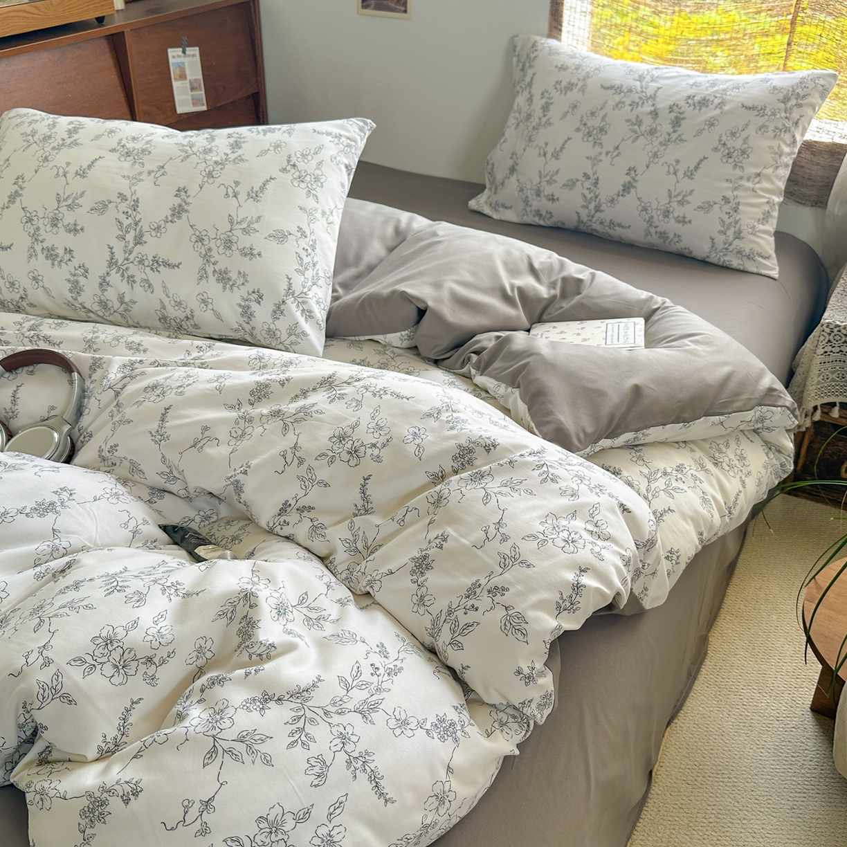 91家纺网 家纺一手货源 找家纺 曼璐家纺 2025新款碎花双拼水洗棉四件套学生宿舍三件套单双人被套和床笠款-床单床笠套件 莫奈