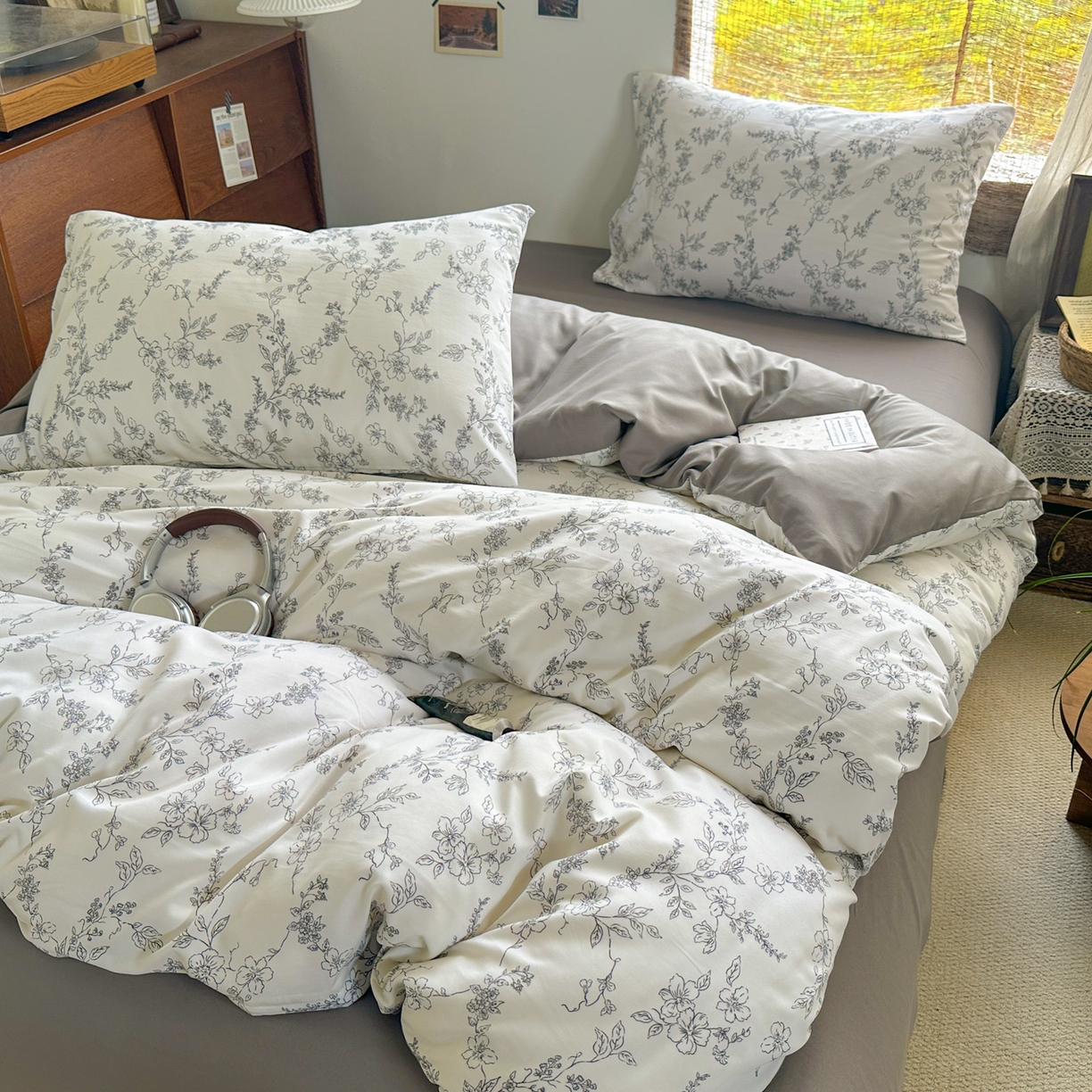 91家纺网 家纺一手货源 找家纺 曼璐家纺 2025新款碎花双拼水洗棉四件套学生宿舍三件套单双人被套和床笠款-床单床笠套件 莫奈