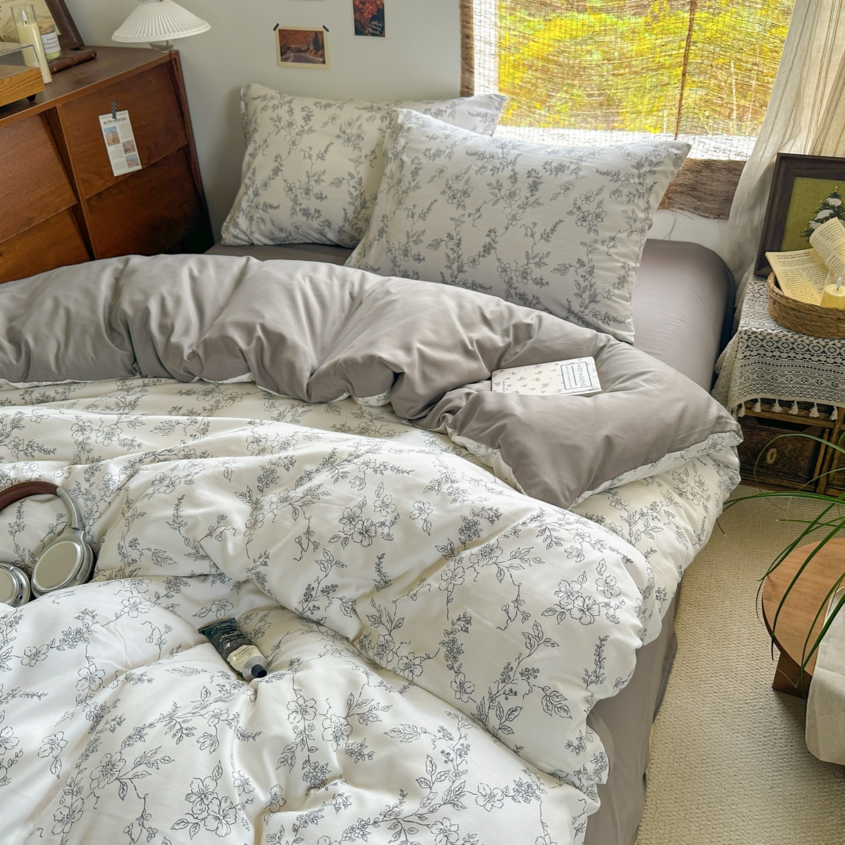 91家纺网 家纺一手货源 找家纺 曼璐家纺 2025新款碎花双拼水洗棉四件套学生宿舍三件套单双人被套和床笠款-床单床笠套件 莫奈