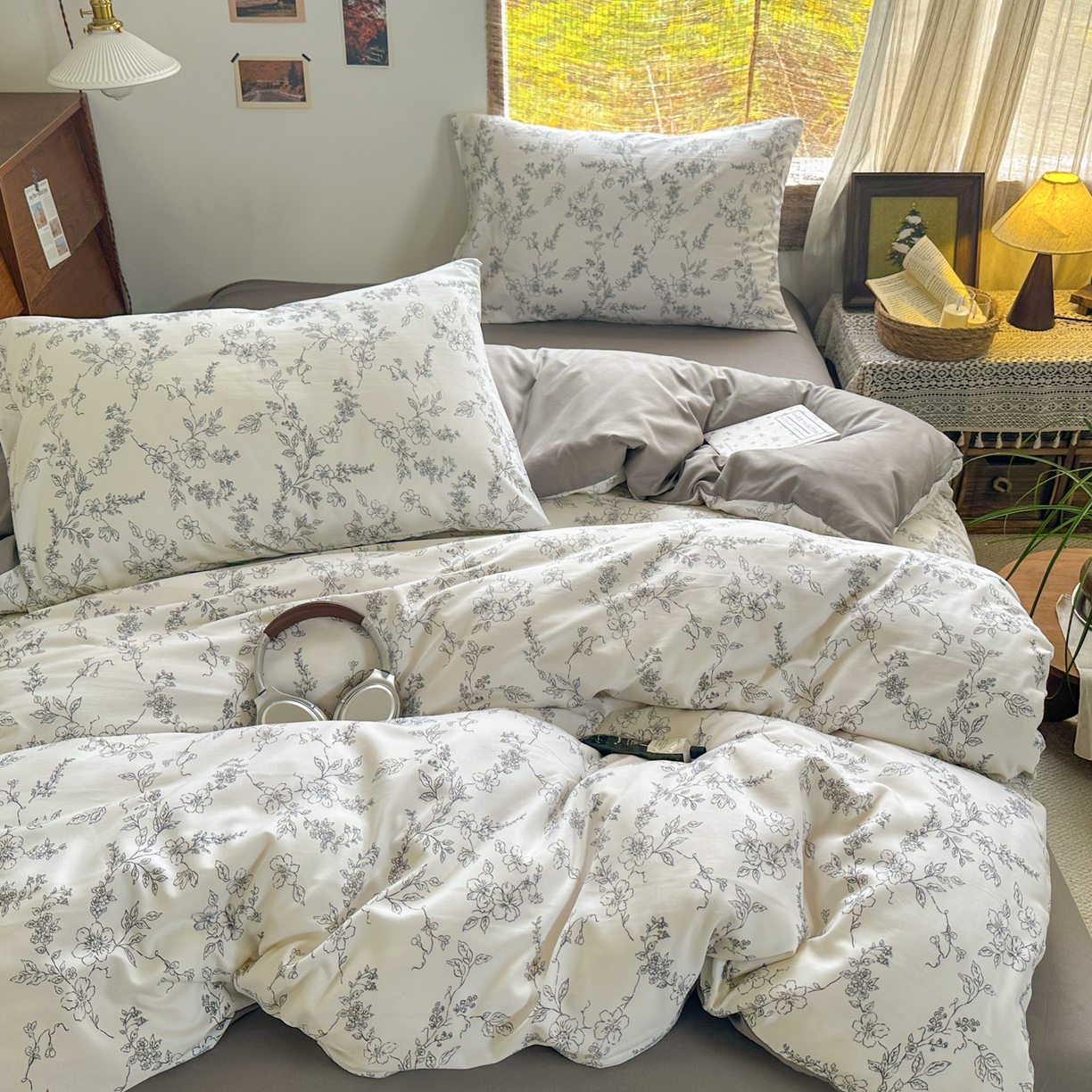 91家纺网 家纺一手货源 找家纺 曼璐家纺 2025新款碎花双拼水洗棉四件套学生宿舍三件套单双人被套和床笠款-床单床笠套件 莫奈