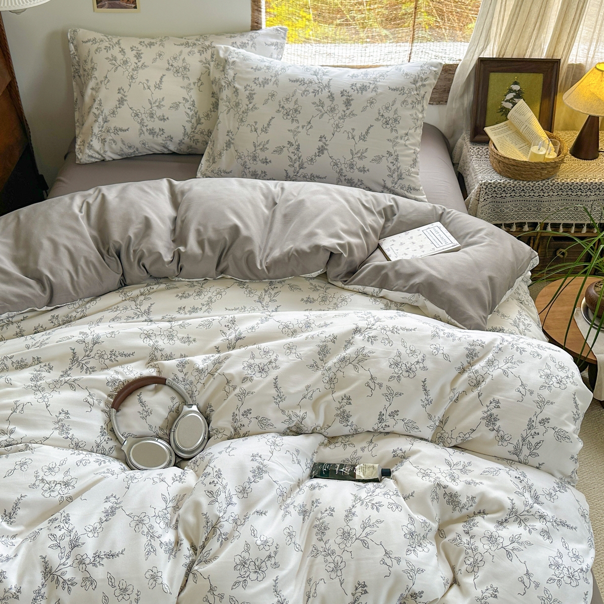 91家纺网 家纺一手货源 找家纺 曼璐家纺 2025新款碎花双拼水洗棉四件套学生宿舍三件套单双人被套和床笠款-床单床笠套件 莫奈