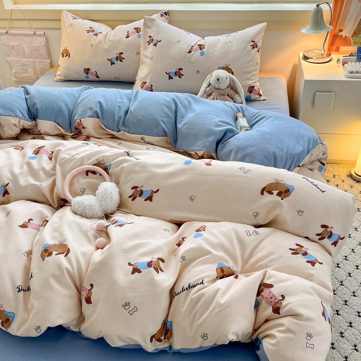 91家纺网 家纺一手货源 找家纺 曼璐家纺 2025新款碎花双拼水洗棉四件套学生宿舍三件套单双人被套和床笠款-床单床笠套件 旺仔