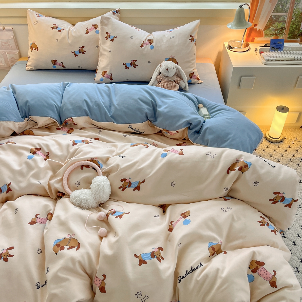 91家纺网 家纺一手货源 找家纺 曼璐家纺 2025新款碎花双拼水洗棉四件套学生宿舍三件套单双人被套和床笠款-床单床笠套件 旺仔