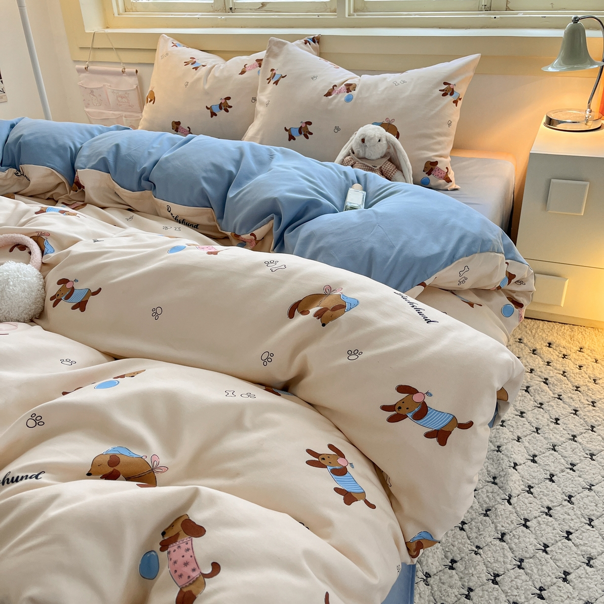 91家纺网 家纺一手货源 找家纺 曼璐家纺 2025新款碎花双拼水洗棉四件套学生宿舍三件套单双人被套和床笠款-床单床笠套件 旺仔