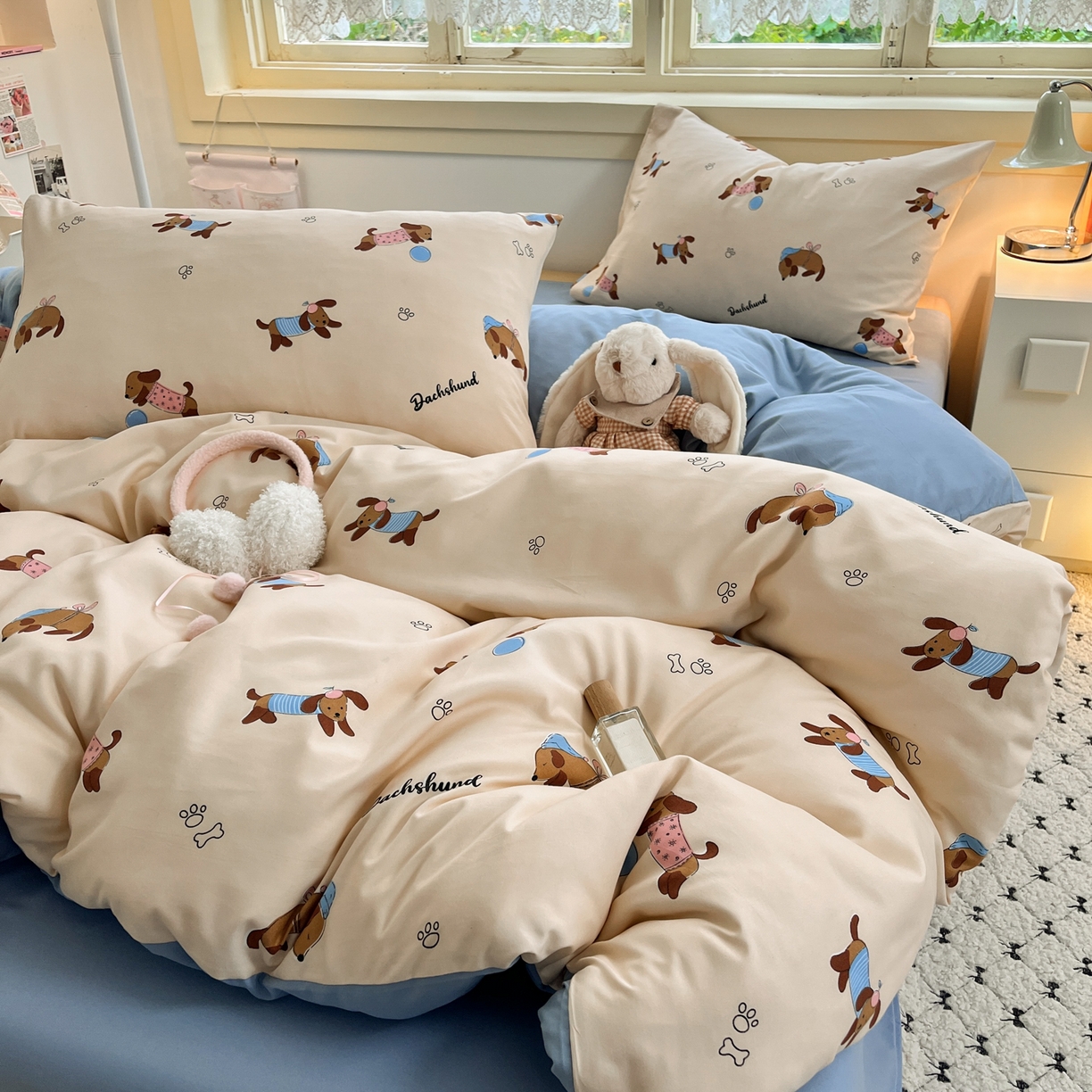 91家纺网 家纺一手货源 找家纺 曼璐家纺 2025新款碎花双拼水洗棉四件套学生宿舍三件套单双人被套和床笠款-床单床笠套件 旺仔