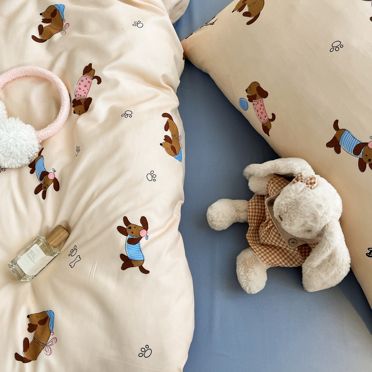 91家纺网 家纺一手货源 找家纺 曼璐家纺 2025新款碎花双拼水洗棉四件套学生宿舍三件套单双人被套和床笠款-床单床笠套件 旺仔