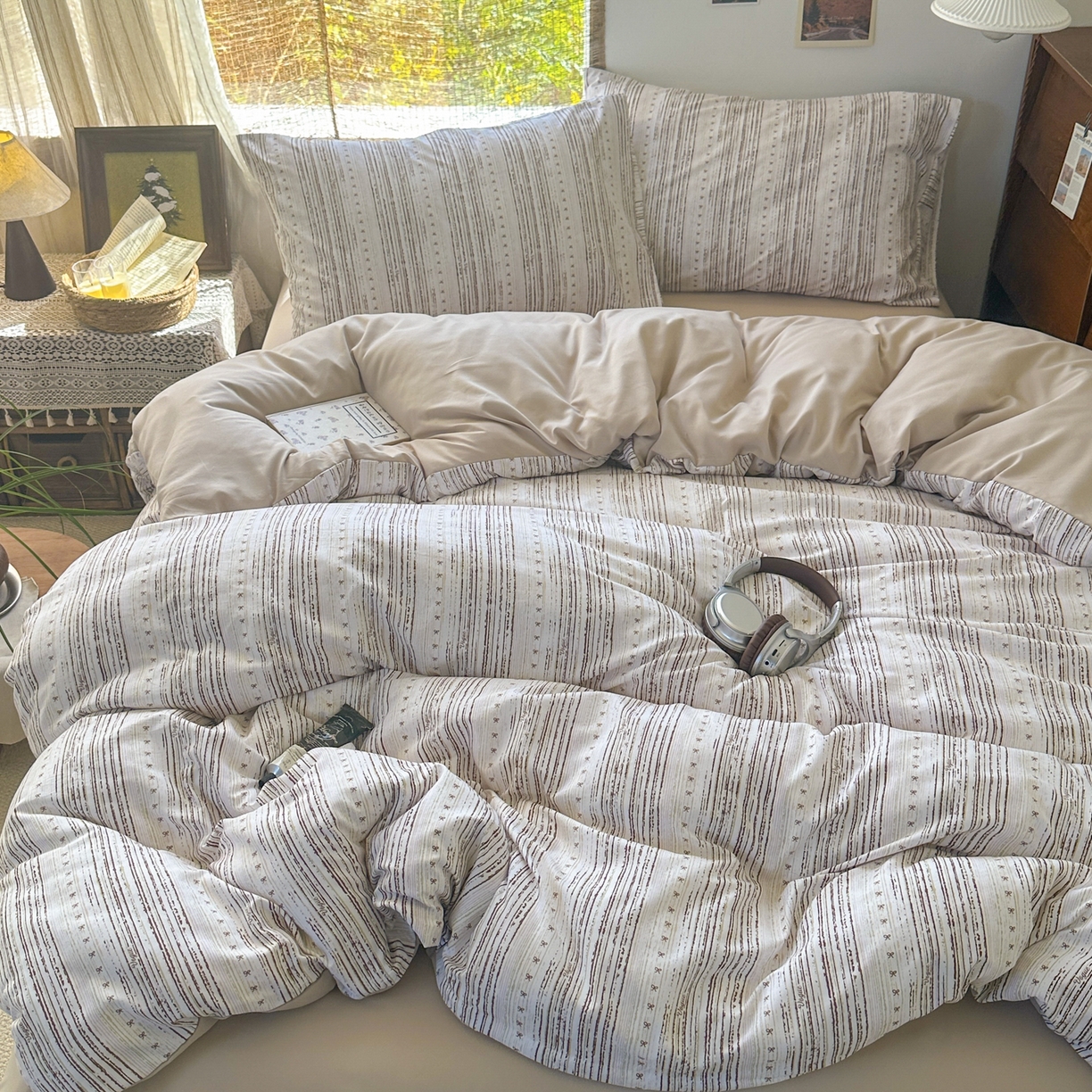 曼璐家纺 2025新款碎花双拼水洗棉四件套学生宿舍三件套单双人被套和床笠款-床单床笠套件 馨怡