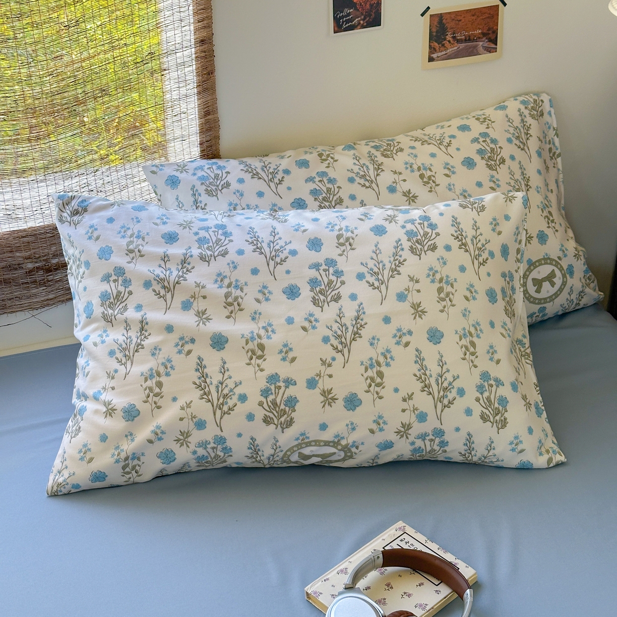 91家纺网 家纺一手货源 找家纺 曼璐家纺 2025新款碎花双拼水洗棉四件套学生宿舍三件套单双人被套和床笠款-床单床笠套件 假日-蓝