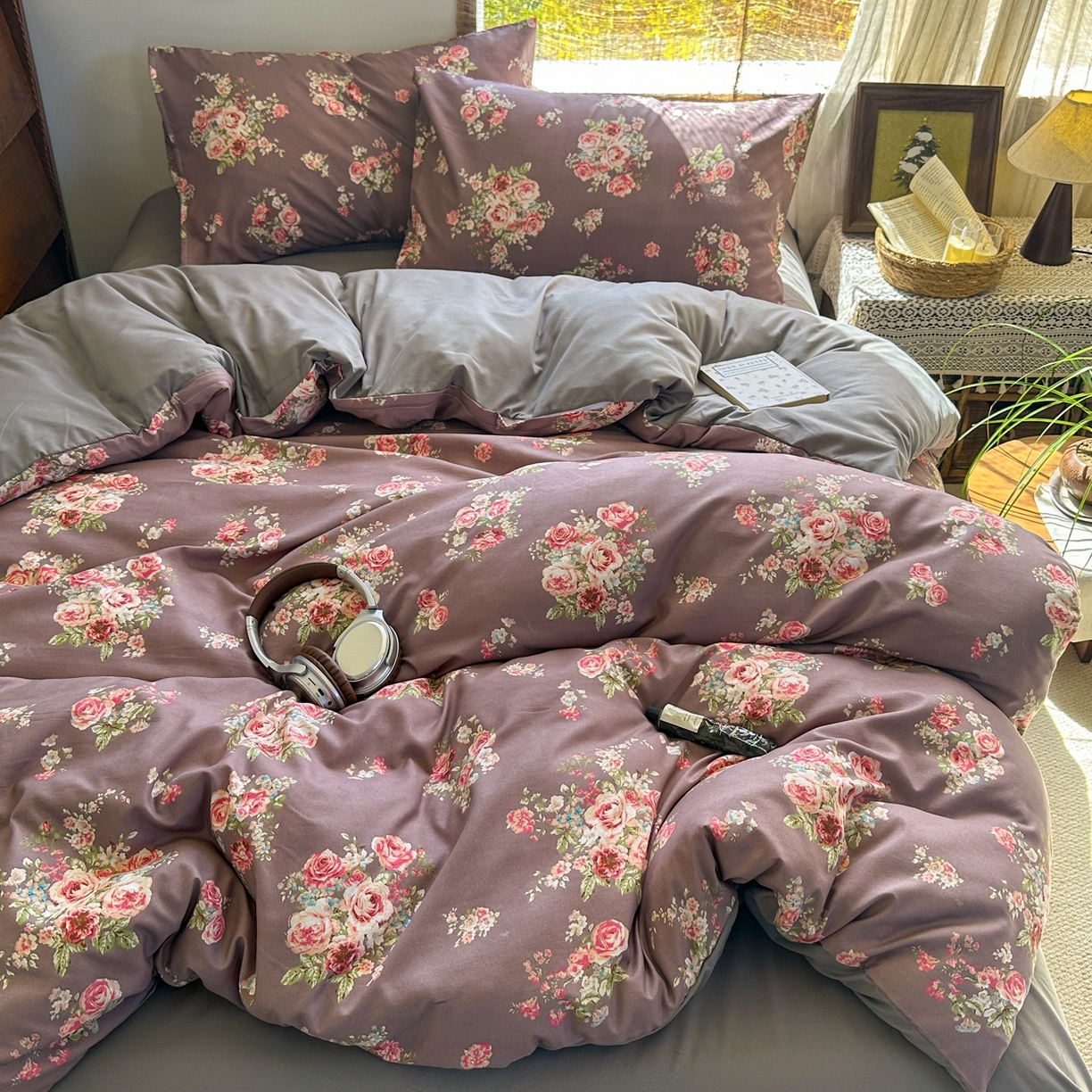 曼璐家纺 2025新款碎花双拼水洗棉四件套学生宿舍三件套单双人被套和床笠款-床单床笠套件 莱茵湖