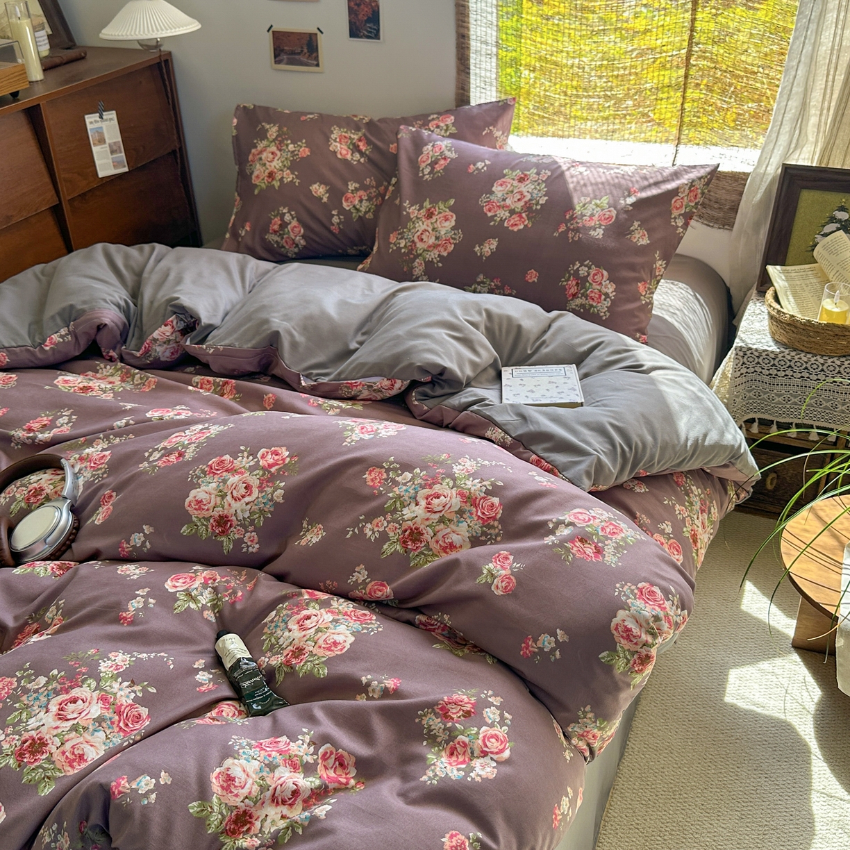 91家纺网 家纺一手货源 找家纺 曼璐家纺 2025新款碎花双拼水洗棉四件套学生宿舍三件套单双人被套和床笠款-床单床笠套件 莱茵湖