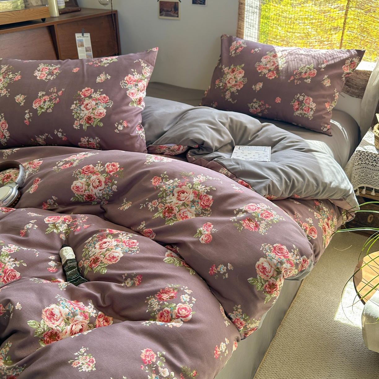 91家纺网 家纺一手货源 找家纺 曼璐家纺 2025新款碎花双拼水洗棉四件套学生宿舍三件套单双人被套和床笠款-床单床笠套件 莱茵湖