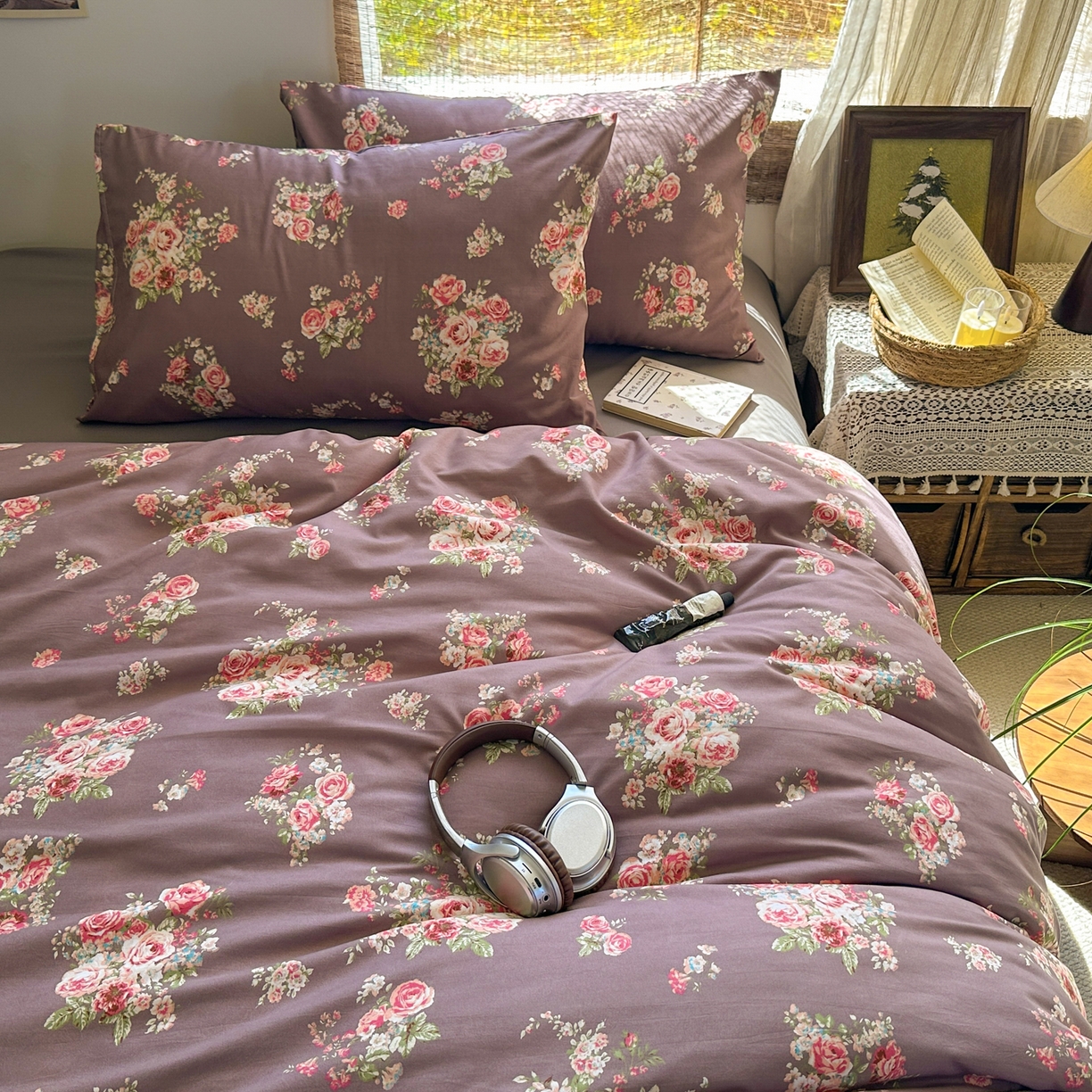 91家纺网 家纺一手货源 找家纺 曼璐家纺 2025新款碎花双拼水洗棉四件套学生宿舍三件套单双人被套和床笠款-床单床笠套件 莱茵湖