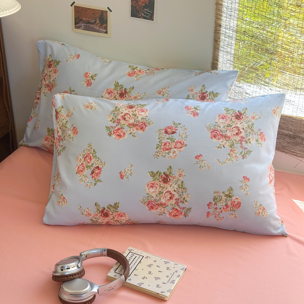 91家纺网 家纺一手货源 找家纺 曼璐家纺 2025新款碎花双拼水洗棉四件套学生宿舍三件套单双人被套和床笠款-床单床笠套件 莱茵湖-蓝