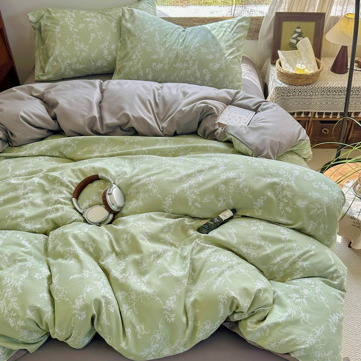 91家纺网 家纺一手货源 找家纺 曼璐家纺 2025新款碎花双拼水洗棉四件套学生宿舍三件套单双人被套和床笠款-床单床笠套件 缦花