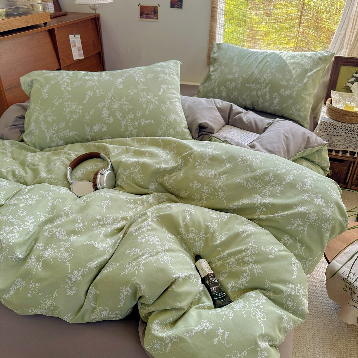 91家纺网 家纺一手货源 找家纺 曼璐家纺 2025新款碎花双拼水洗棉四件套学生宿舍三件套单双人被套和床笠款-床单床笠套件 缦花