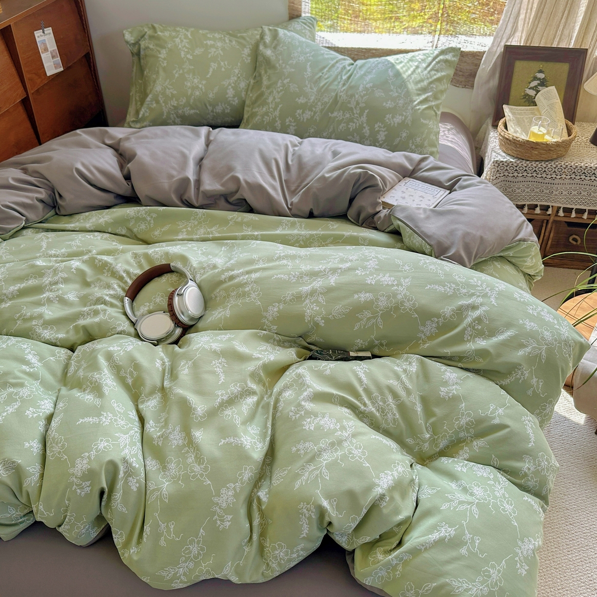 曼璐家纺 2025新款碎花双拼水洗棉四件套学生宿舍三件套单双人被套和床笠款-床单床笠套件 缦花