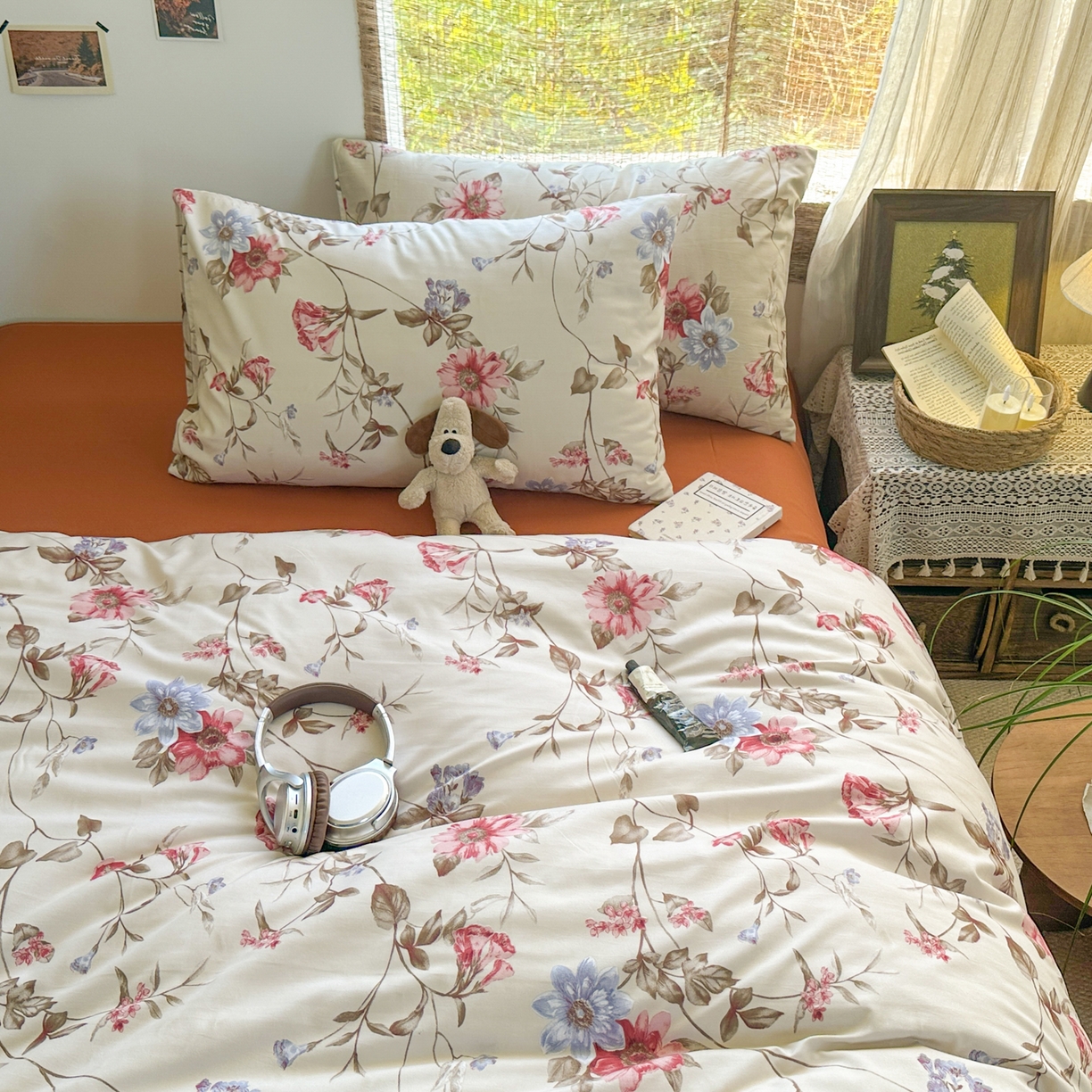 91家纺网 家纺一手货源 找家纺 曼璐家纺 2025新款碎花双拼水洗棉四件套学生宿舍三件套单双人被套和床笠款-床单床笠套件 玫瑰之约